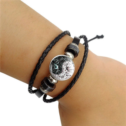 Yin Yang Charm Bracelet Multilayer Braided Bracelet Vintage Jewelry Mens Leather Bracelets for Women Gift
