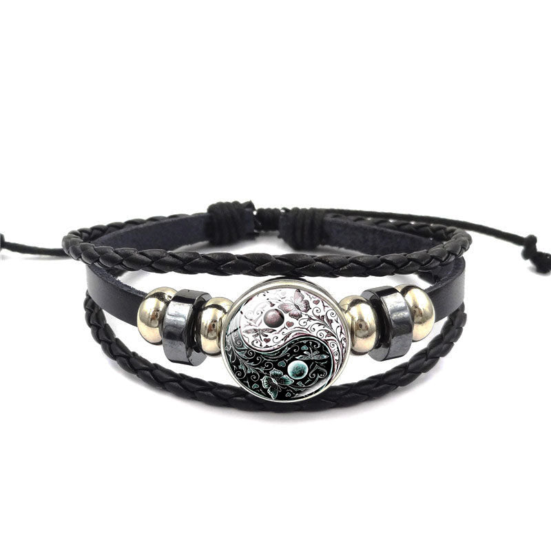 Yin Yang Charm Bracelet Multilayer Braided Bracelet Vintage Jewelry Mens Leather Bracelets for Women Gift