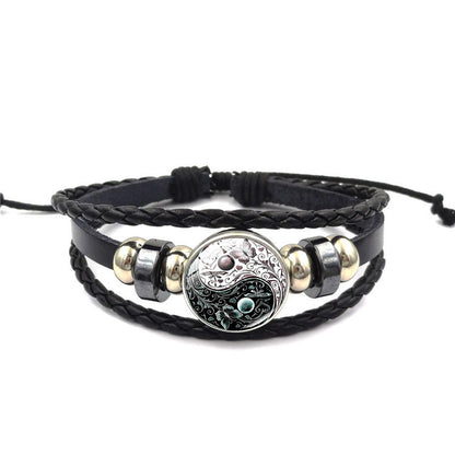 Yin Yang Charm Bracelet Multilayer Braided Bracelet Vintage Jewelry Mens Leather Bracelets for Women Gift