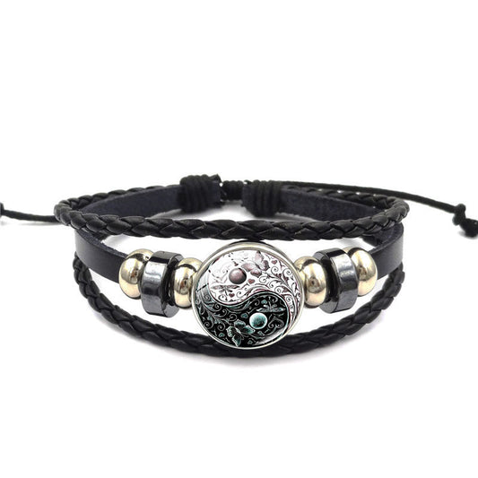Yin Yang Charm Bracelet Multilayer Braided Bracelet Vintage Jewelry Mens Leather Bracelets for Women Gift