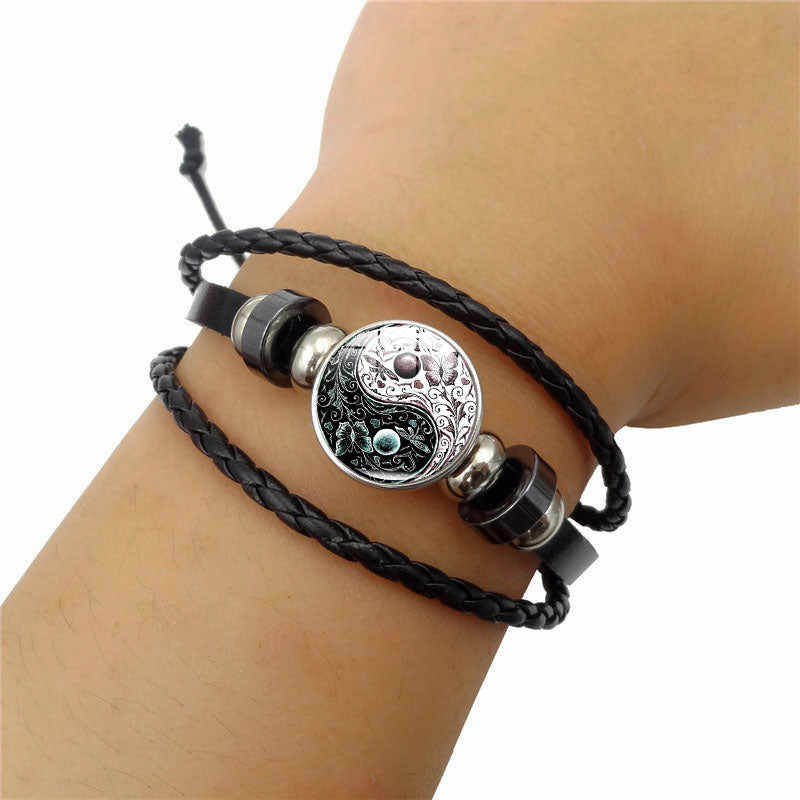Yin Yang Charm Bracelet Multilayer Braided Bracelet Vintage Jewelry Mens Leather Bracelets for Women Gift