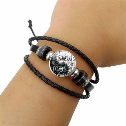 Yin Yang Charm Bracelet Multilayer Braided Bracelet Vintage Jewelry Mens Leather Bracelets for Women Gift