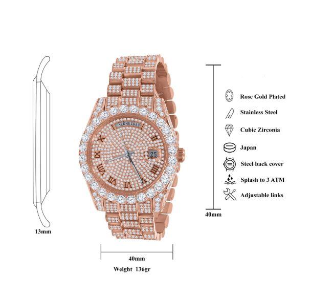 CROWN Cubic Zirconia Rose Gold Women's Watch