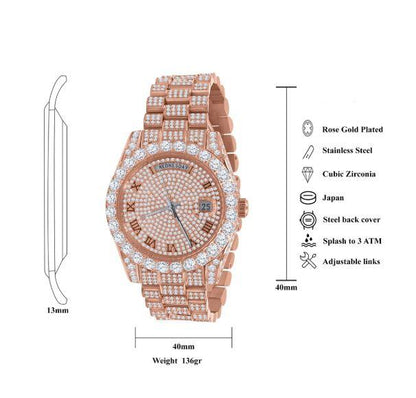 CROWN Cubic Zirconia Rose Gold Women's Watch