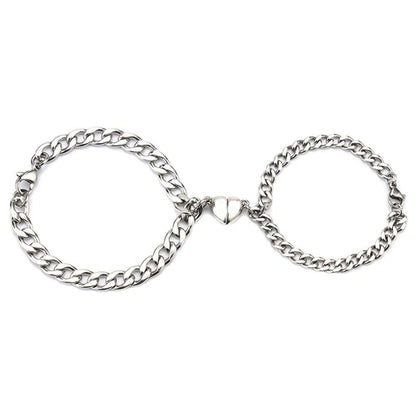 Stainless Steel Couple Bracelets Magnetism Heart Charm Cuba Chain