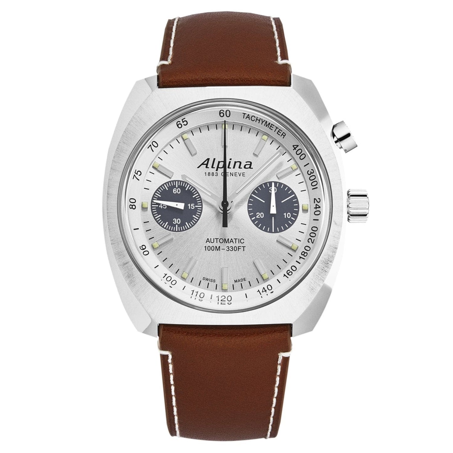 Alpina Men's AL727SS4H6 'Startimer Pilot' Monopusher Silver Dial Brown