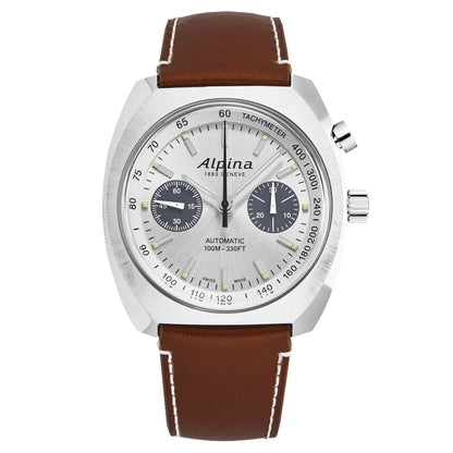 Alpina Men's AL727SS4H6 'Startimer Pilot' Monopusher Silver Dial Brown