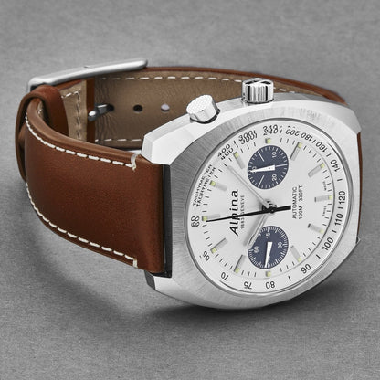 Alpina Men's AL727SS4H6 'Startimer Pilot' Monopusher Silver Dial Brown