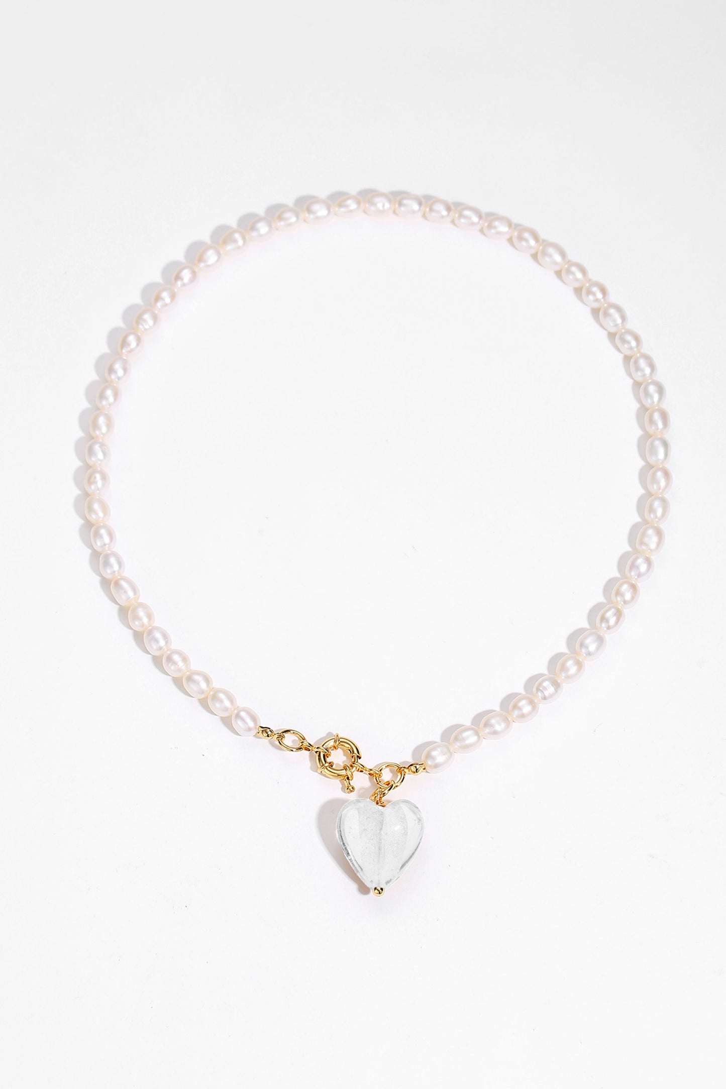 Esmée White Clear Glaze Heart Pendant Pearl Necklace
